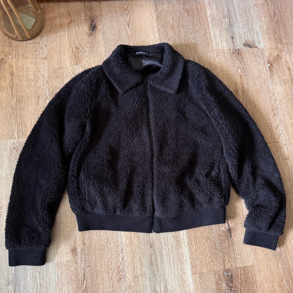 Beyond Yoga Black Teddy Fleece Zip Up Sweater Size Mโ